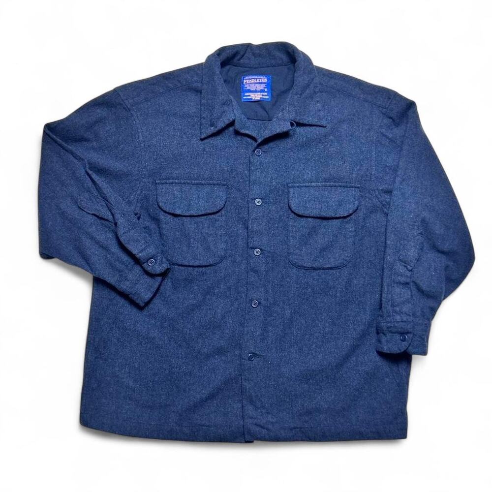 Pendleton Vintage Y2k Blue Virgin Wool Board Shirt Loop Collar Large